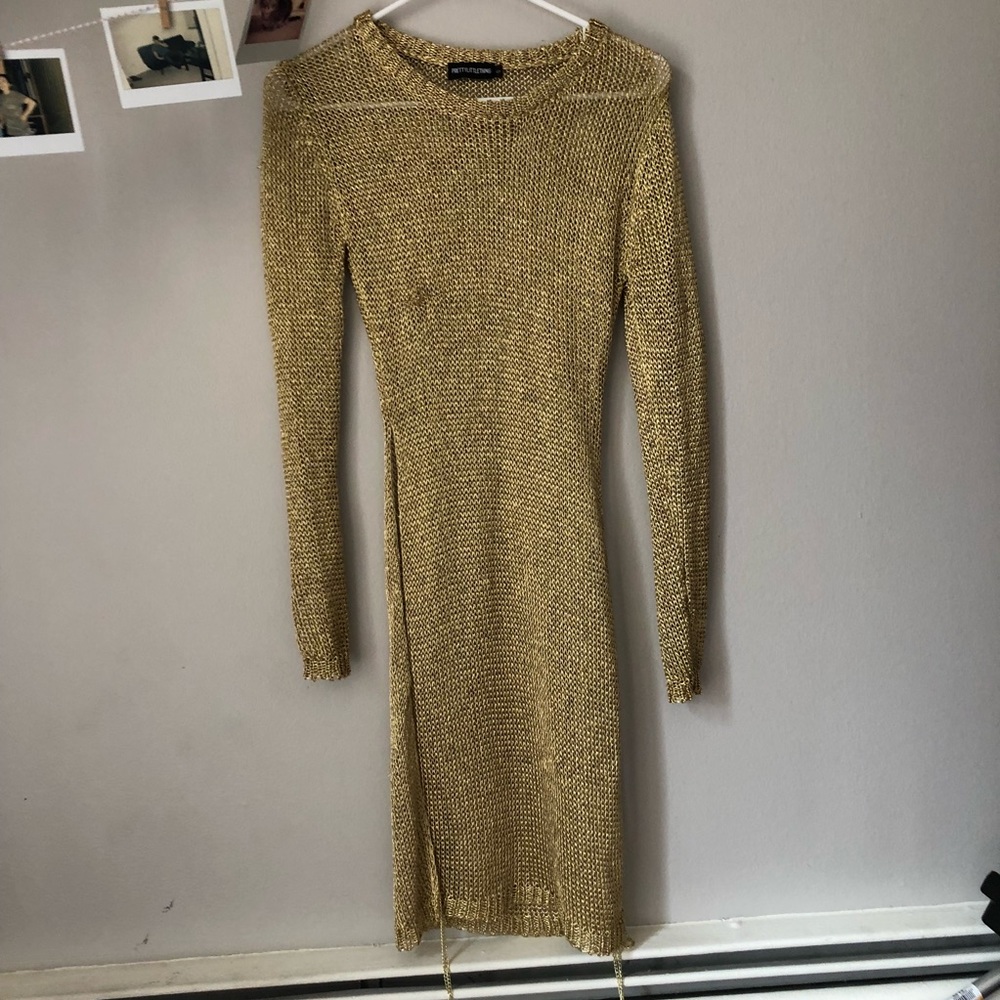 Gold Mesh Dress w/ high slit gold chains